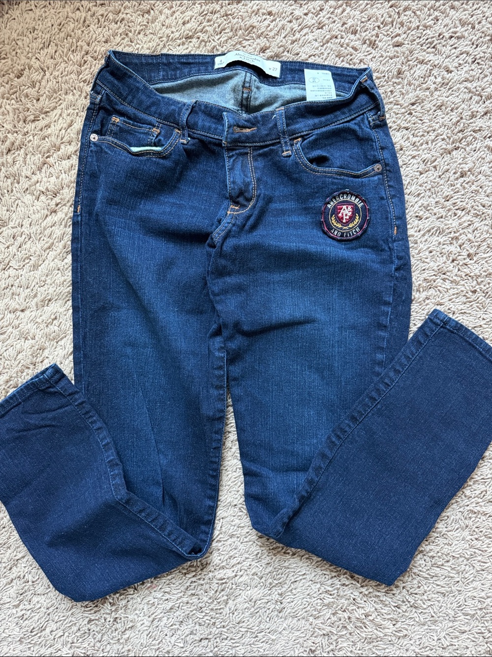 Abercrombie & Fitch Dark Blue Skinny Jeans with Embroidered Crest